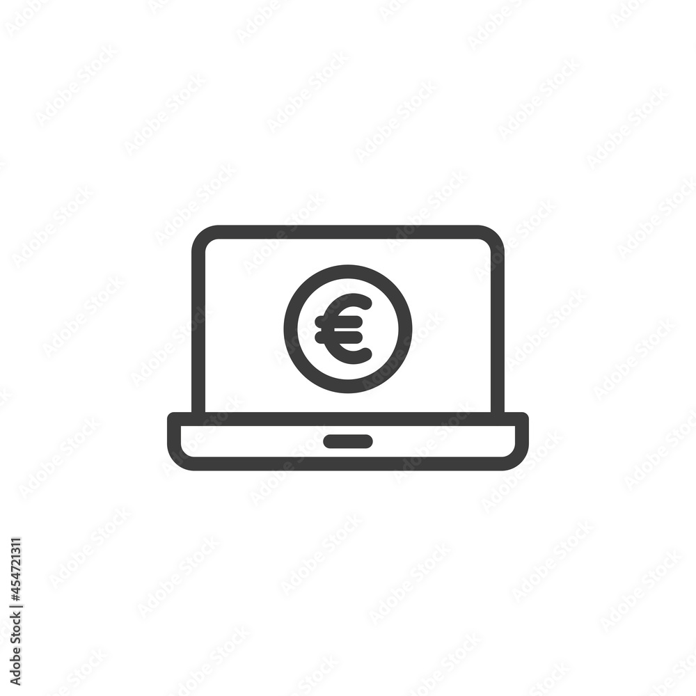Laptop icon with euro symboland white background Laptop icon with euro symboland white background