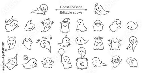 Halloween ghost line icon. Vector cute line art ghost. Editable stroke.