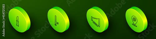 Set Isometric line Military knife, Police rubber baton, Megaphone and Protest icon. Vector