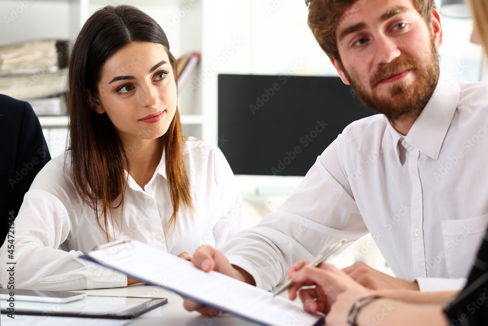 Group of people sit in office deliberate on problem Group of people sit in office deliberate on problem