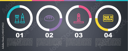 Set line Chess, Bread loaf, Slavic pagan idol and Made in Russia. Business infographic template. Vector