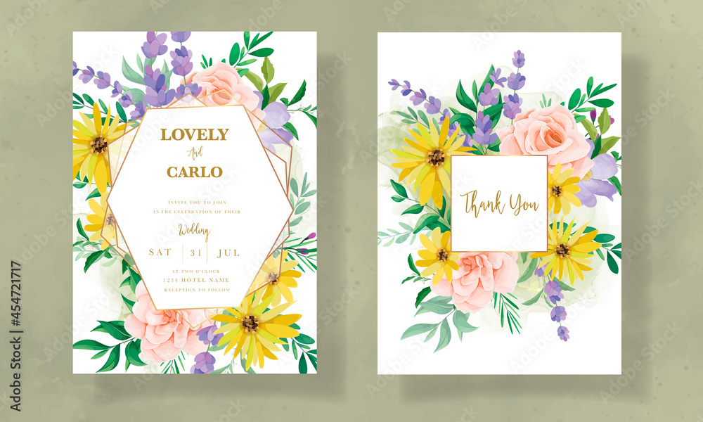 Beautiful wild flower wedding invitation card