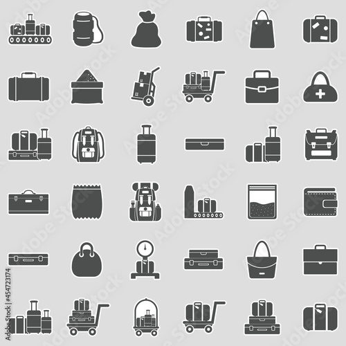 Luggage And Bags Icons. Sticker Design. Vector Illustration.