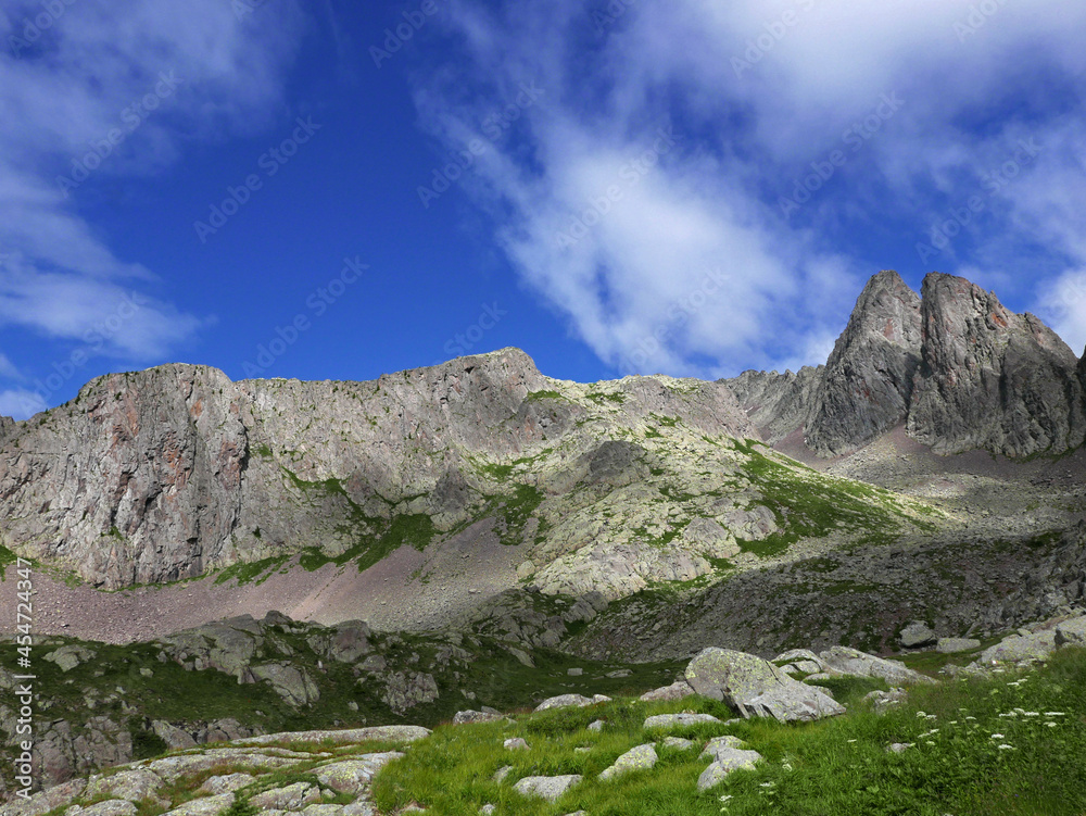 Fototapeta premium stupendo panorama delle rocciose montagne dolomitiche in estate