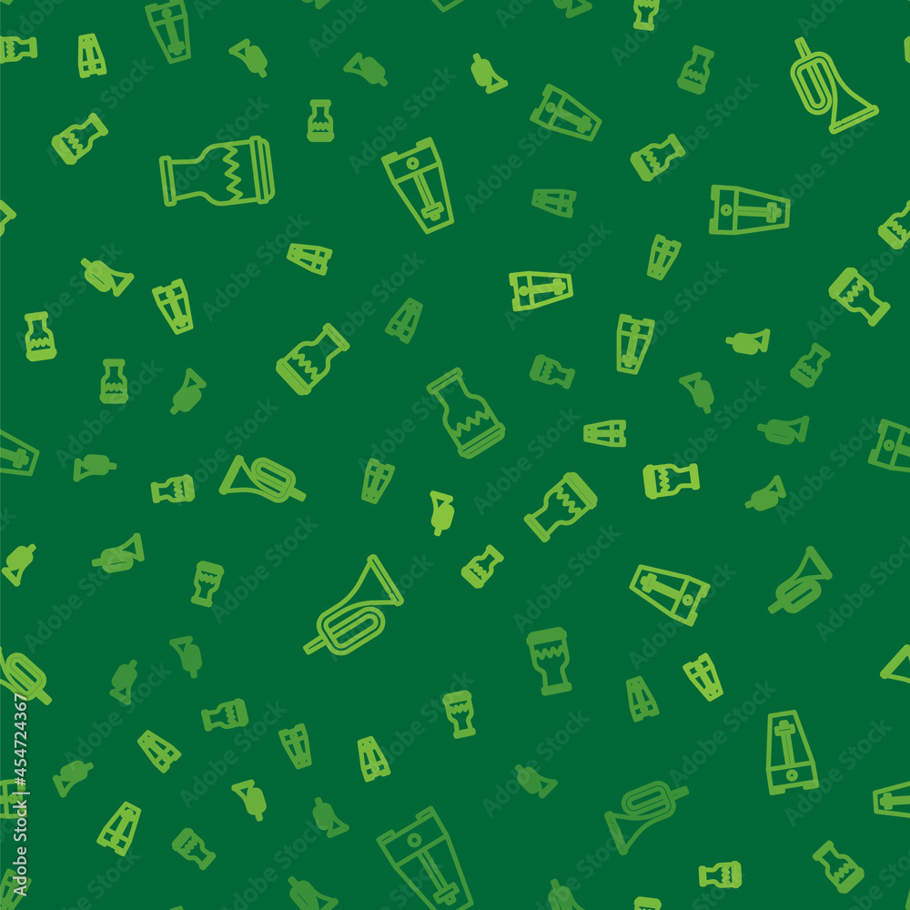 Set line Drum, Trumpet and Metronome with pendulum on seamless pattern. Vector Set line Drum, Trumpet and Metronome with pendulum on seamless pattern. Vector