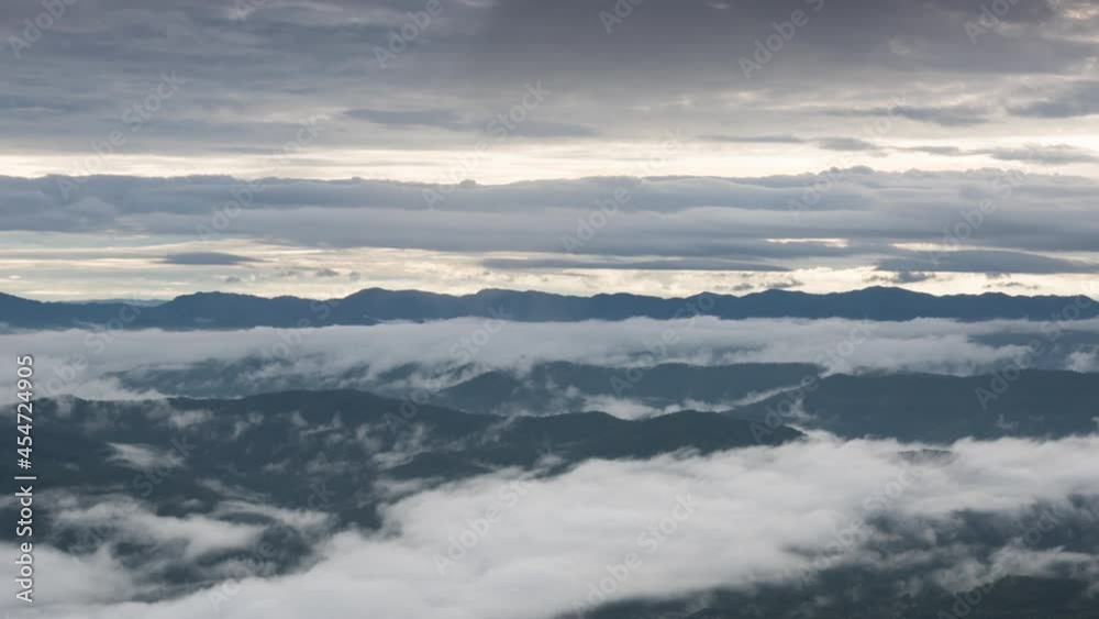 Aerial view Time Lapse, Beautiful landscape fog at morning, Nan River at dawn Viewpoint Doi Samer Dao - Si Nan National Park, Na Noi, Nan.one of the most amazing Mist in Thailand. Aerial view Time Lapse, Beautiful landscape fog at morning, Nan River at dawn Viewpoint Doi Samer Dao - Si Nan National Park, Na Noi, Nan.one of the most amazing Mist in Thailand.