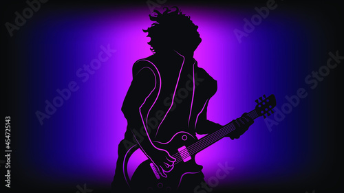 Silhouette of a rock guitarist on a colorful background1-