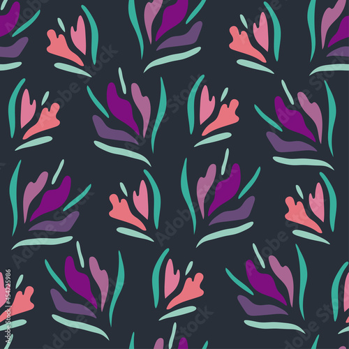 Seamless abstract floral pattern on green background