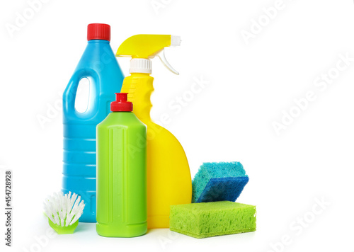 Chemical cleaning supplies isolated on white background
