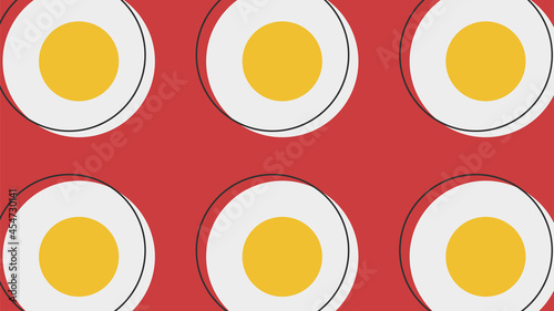Horizontal minimalist geometric web banner. Background for business, book cover, booklet, advertising, restaurants, menus. Illustration with scrambled eggs, black circles on a red background.