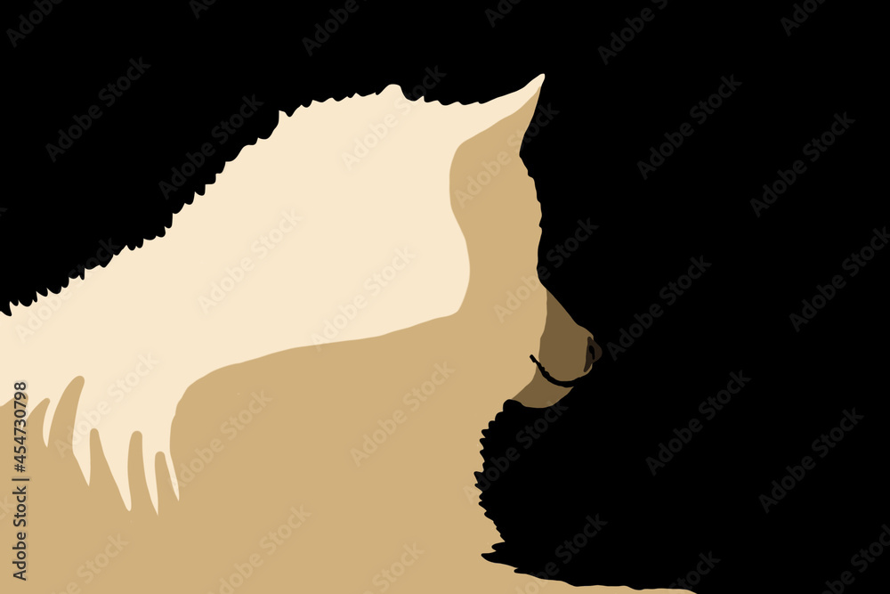 Drawing of white arctic wolf on a black background - back angle view ...