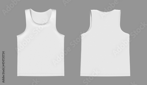 Flatlay sleeveless t-shirt mockup in front and back views, design presentation for print, 3d illustration, 3d rendering