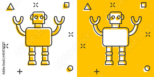 Cute robot chatbot icon in comic style. Bot operator cartoon vector illustration on white isolated background. Smart chatbot character splash effect business concept.