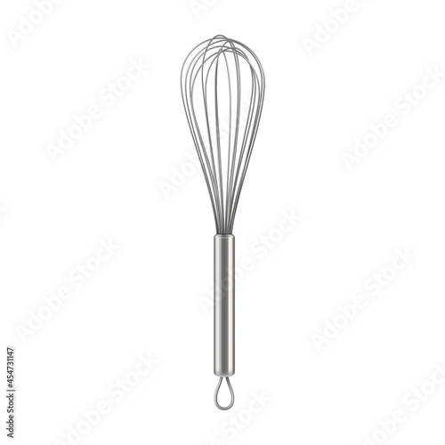 Whisk Kitchen Tool For Mixing And Whisking Vector. Stainless Whisk Cook Equipment For Mix And Prepare Culinary Cream. Metallic Kitchenware For Cooking Template Realistic 3d Illustration