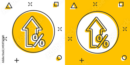Growth arrow icon in comic style. Revenue cartoon vector illustration on white isolated background. Increase splash effect business concept.