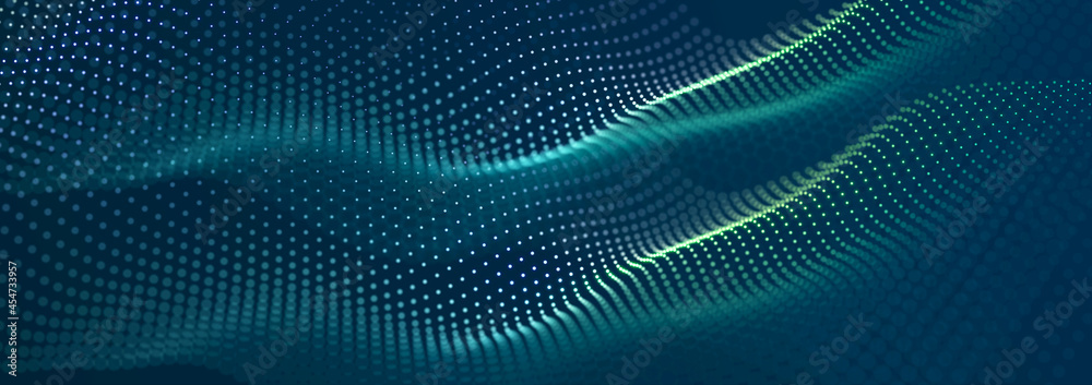 Beautiful curved wave on a dark background. Digital technology background. Concept of network. 3D Beautiful curved wave on a dark background. Digital technology background. Concept of network. 3D