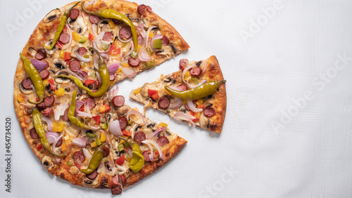 hot pizza peppers with meat and vegetables