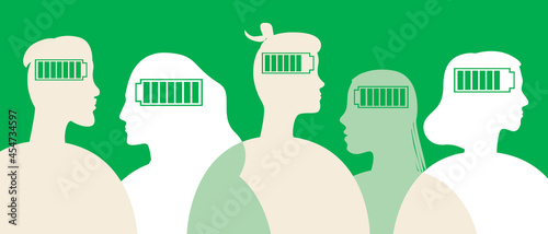Energetic People, Mental Health, Silhouette Vector Stock Illustration and Prevention of Emotional Burnout with Energy Indicator