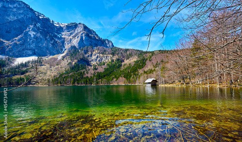 Hinterer Langbathsee lake in Alps mountains, Austria. Beautiful spring landscape.  photo