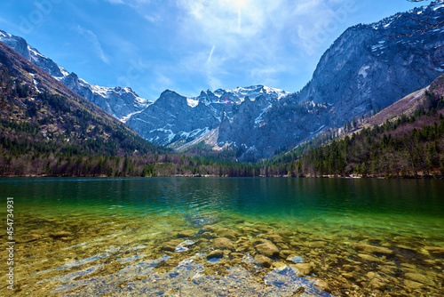 Fototapeta Naklejka Na Ścianę i Meble -  Vorderer Langbathsee lake in Alps mountains, Austria. Beautiful spring landscape. 