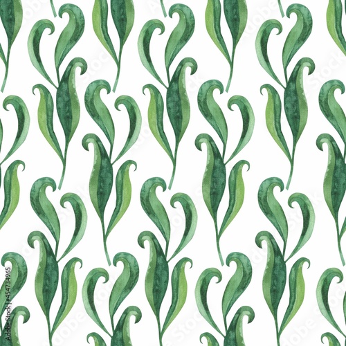 Grass pattern in watercolor style. Beautiful seamless pattern with wild herbs and leaves. It can be used as a background template for wallpaper, printing on fabrics, paper, invitations, etc
