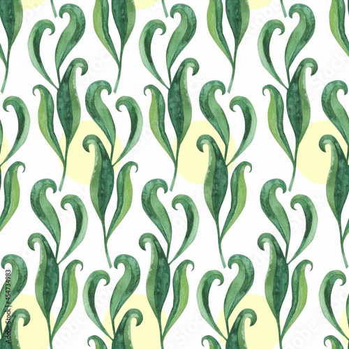 Grass pattern in watercolor style. Beautiful seamless pattern with wild herbs and leaves. It can be used as a background template for wallpaper, printing on fabrics, paper, invitations, etc