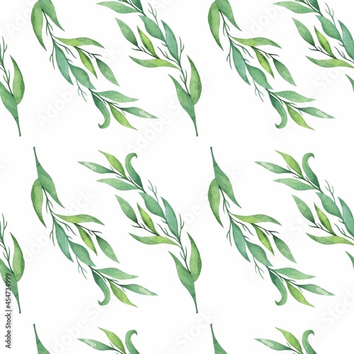 Grass pattern in watercolor style. Beautiful seamless pattern with wild herbs and leaves. It can be used as a background template for wallpaper, printing on fabrics, paper, invitations, etc