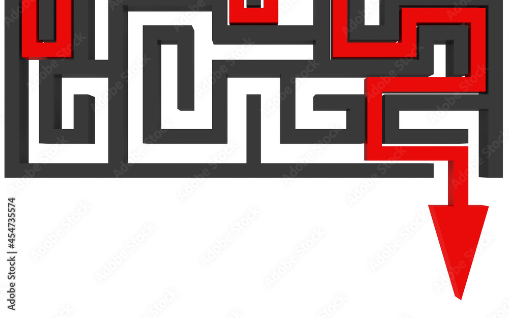 Maze with red arrow isolated on white background Maze with red arrow isolated on white background