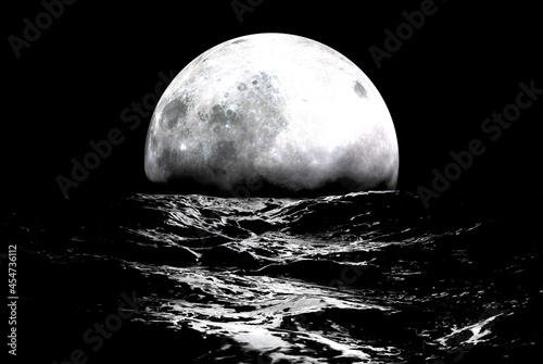 Moon On Turbulant Water Horizon photo
