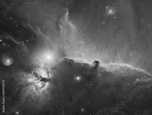 The Horsehead nebula in the constellation Orion in H-alpha light