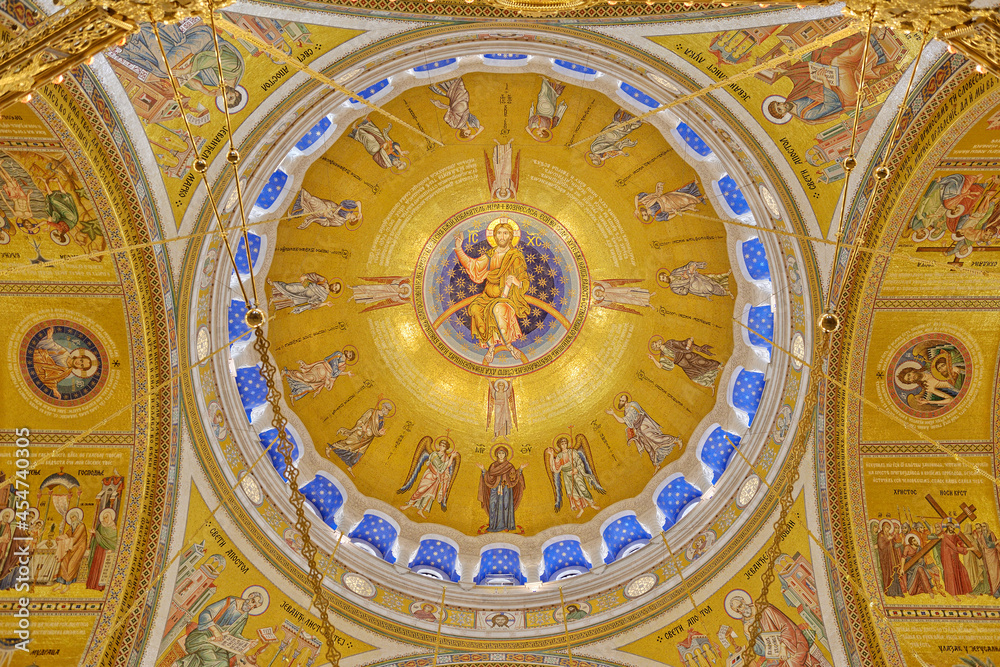 Dome ceiling of Saint Sava Church depicting the Ascension of Jesus Christ. Belgrade, Serbia