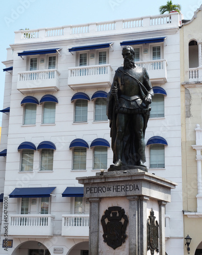Cartagena, Colombia - 01.02.2015: Statue of Pedro de Heredia in the main square of the old town photo