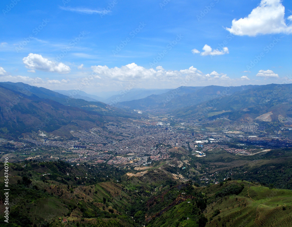 Medellin, Colombia - 17.02.2020: Aerial view of Medellin from the hills