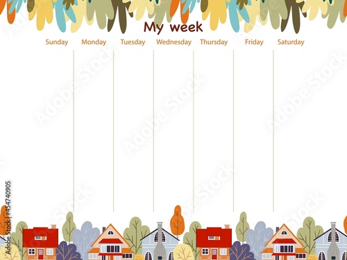 My week schedule page template. To do list for a week
