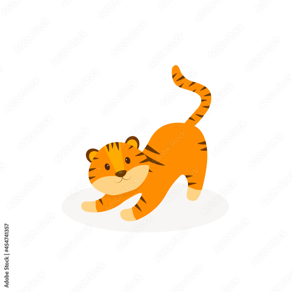 This is a cute tiger isolated on a white background.