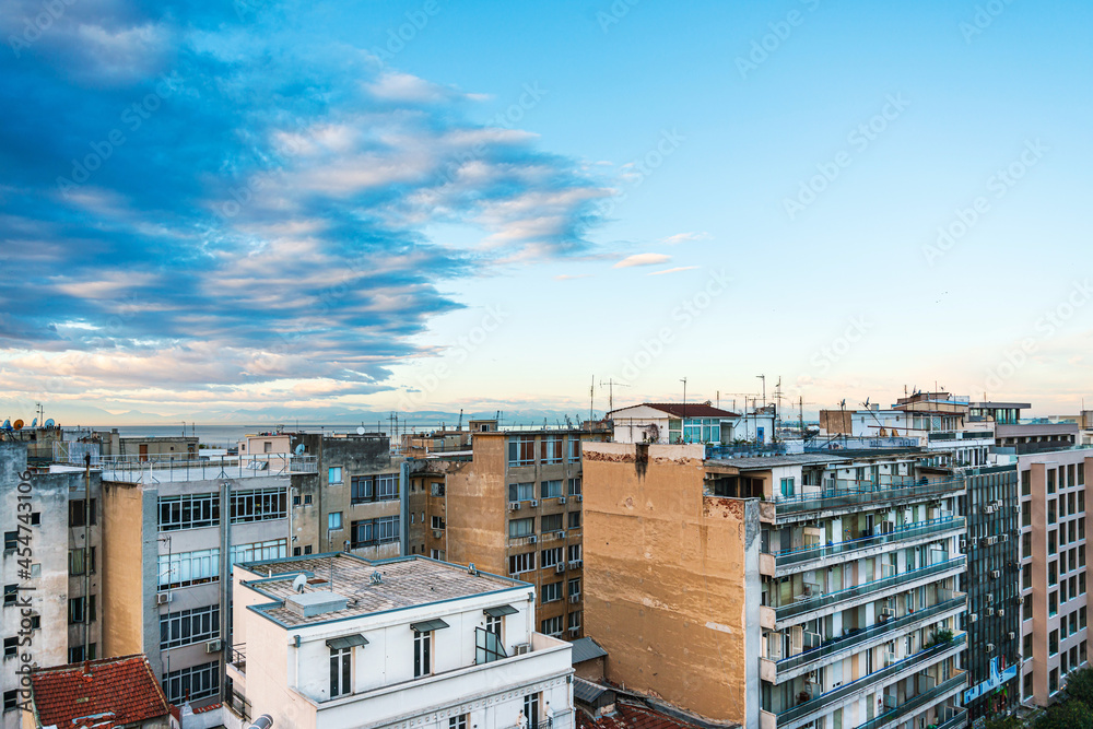 THESSALONIKI, GREECE - November 30, 2019: Typical architecture in Thessaloniki city, Greece THESSALONIKI, GREECE - November 30, 2019: Typical architecture in Thessaloniki city, Greece
