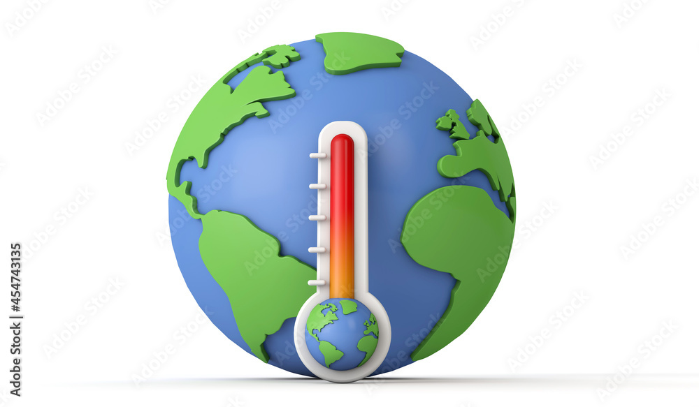 Planet earth global warming concept. Thermometer with earth model. 3D  Render Stock-Illustration