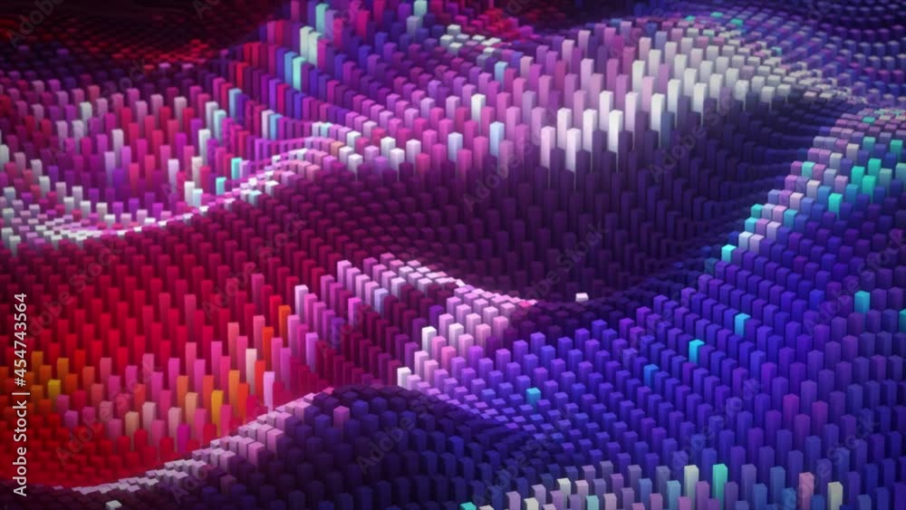 Abstract colorful cubic surface in random motion. Computer generated background. 3d animation