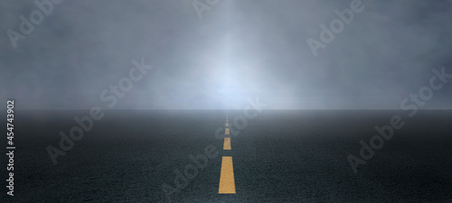 Empty dark street scene background with abstract spotlights light, Night view of the street. Rays through the smoke, fog, with the reflection of light