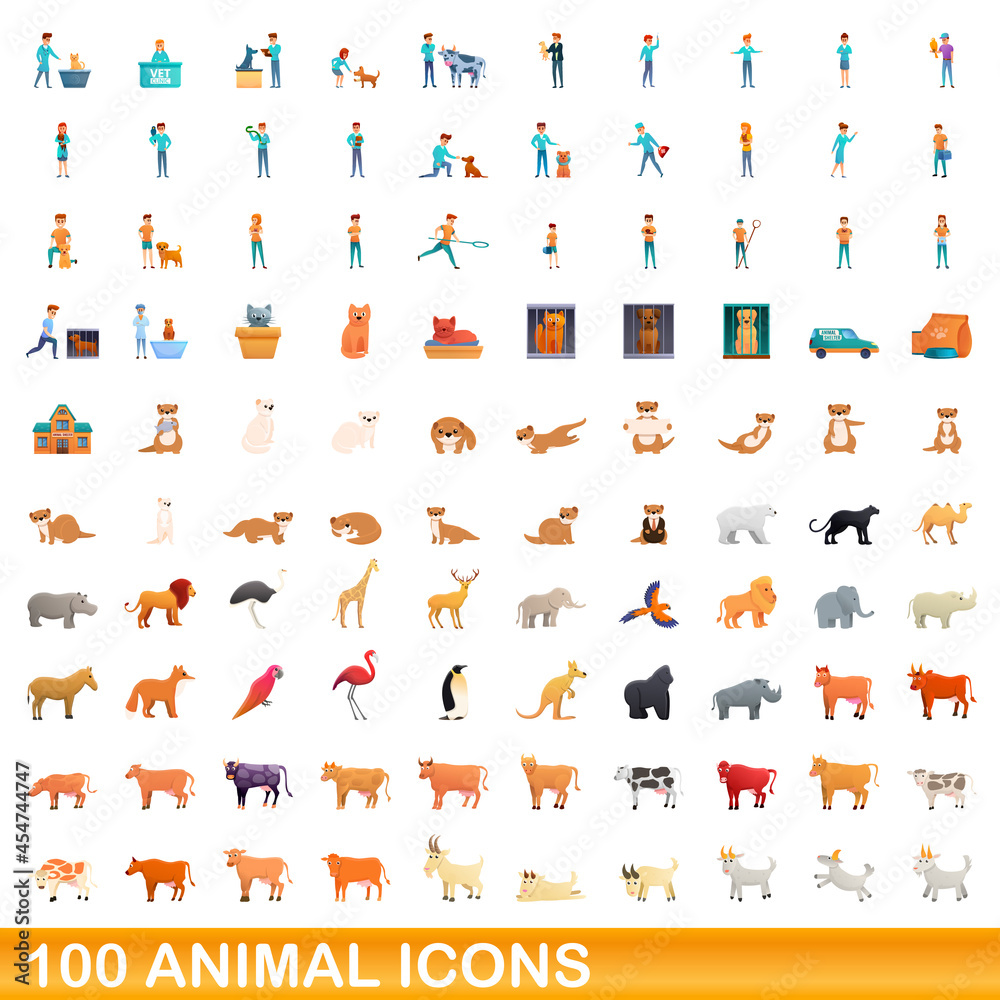 100 animal icons set. Cartoon illustration of 100 animal icons vector ...