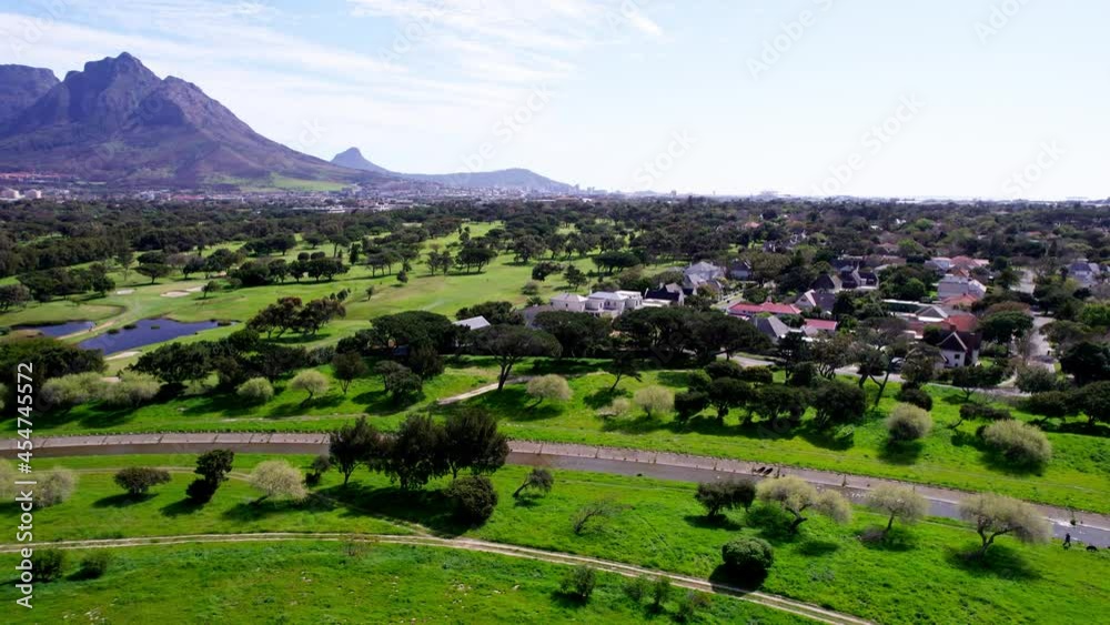 4K Aerial drone view of the eastern side of Table Mountain during the ...