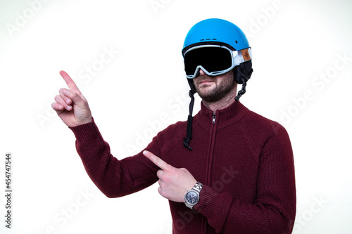 Portrait of a brutal man in a ski helmet and glasses © makedonski2015