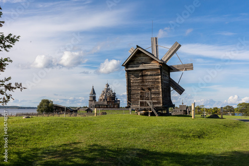 KIZHI, august, 2021Museum on Lake Onega. Museum of wooden architecture. Wooden Mill. Russia