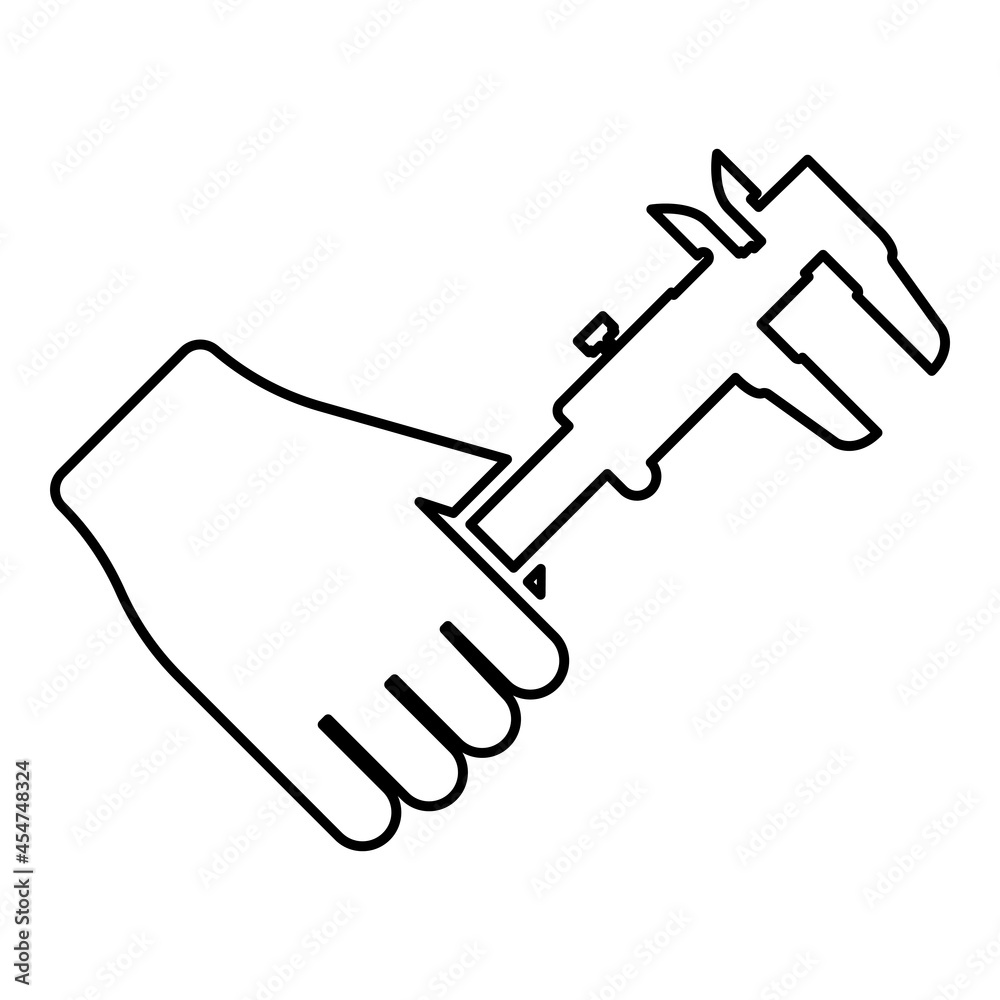 Calliper in hand Caliper in arm Measuring device measure use contour outline icon black color vector illustration flat style image Calliper in hand Caliper in arm Measuring device measure use contour outline icon black color vector illustration flat style image