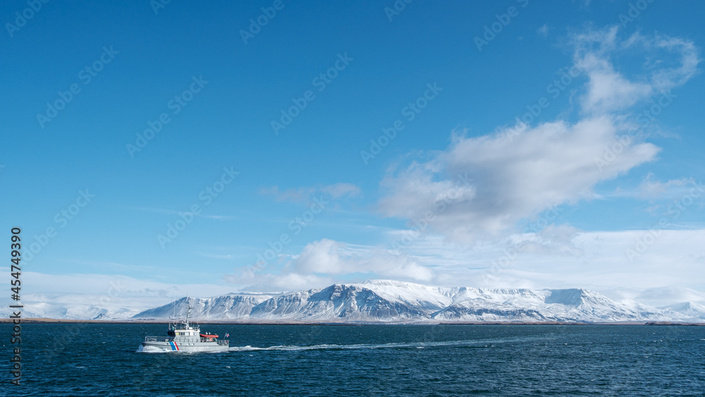 Small boat from the icelandic coast guard sailing