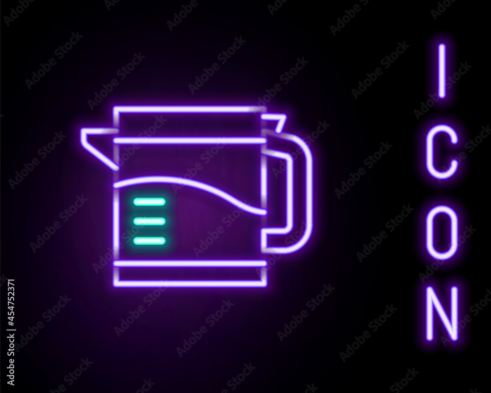 Glowing neon line Electric kettle icon isolated on black background. Teapot icon. Colorful outline concept. Vector Glowing neon line Electric kettle icon isolated on black background. Teapot icon. Colorful outline concept. Vector