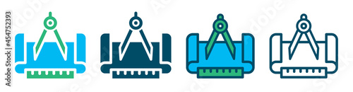 Measure tool icon. Containing compass, ruler and blueprint icon. Architecture plan