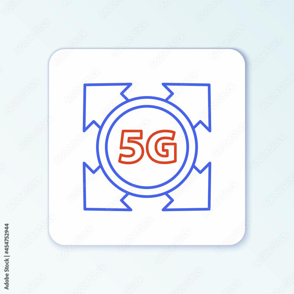 Line 5G new wireless internet wifi connection icon isolated on white background. Global network high speed connection data rate technology. Colorful outline concept. Vector Line 5G new wireless internet wifi connection icon isolated on white background. Global network high speed connection data rate technology. Colorful outline concept. Vector