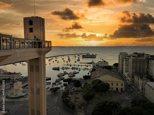 Sunset View of Lacerda Elevator Salvador Bahia Brazil