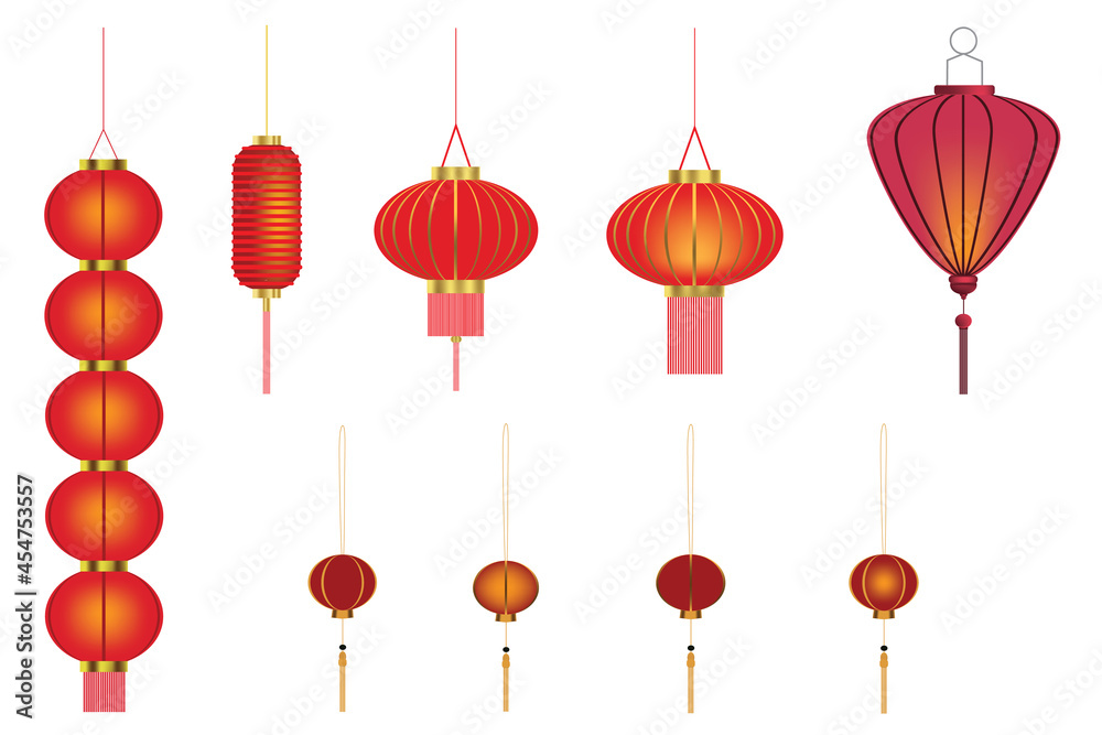 Set of chinese lanterns design element on white background Set of chinese lanterns design element on white background